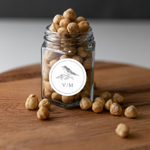 Sticker Rond Vintage Bird noir et blanc Mariage