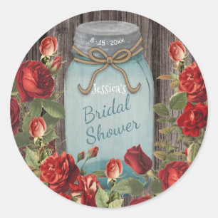 Sticker Rond Vintage Blue Mason Jar Rustic Floral Fête des mari