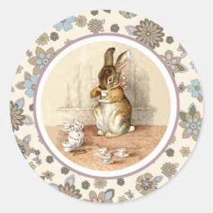 Sticker Rond Vintage Bunny Pâques