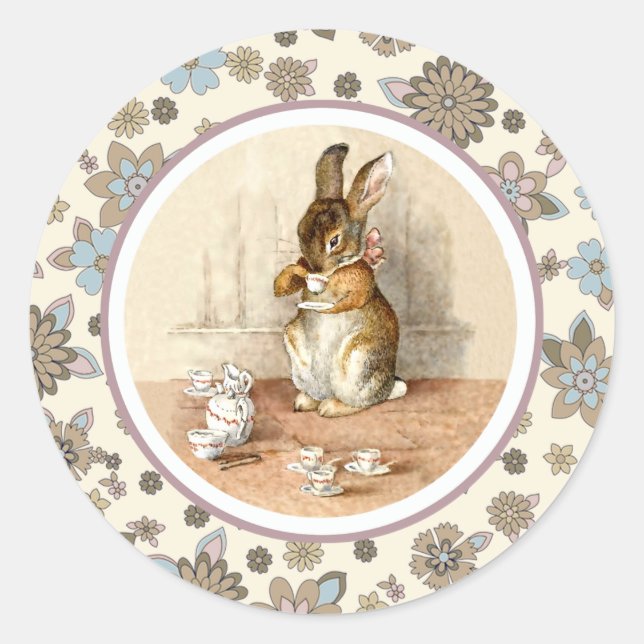 Sticker Rond Vintage Bunny Pâques (Devant)