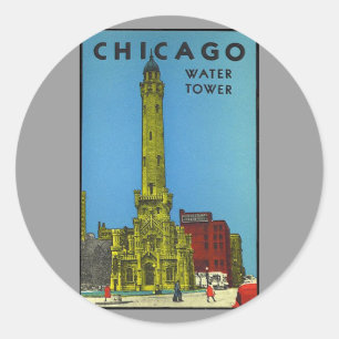 Sticker Rond Vintage Chicago Water Tower
