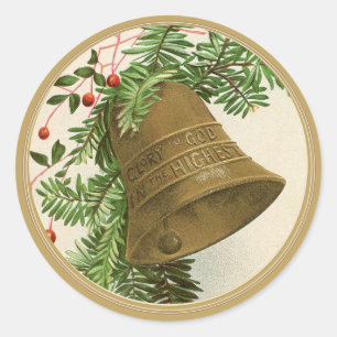 Sticker Rond Vintage Christmas Bell (À feuillage persistant) Go