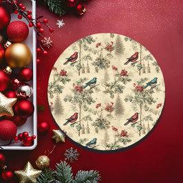 Sticker Rond Vintage Christmas Blue Jay Red Mockingbird