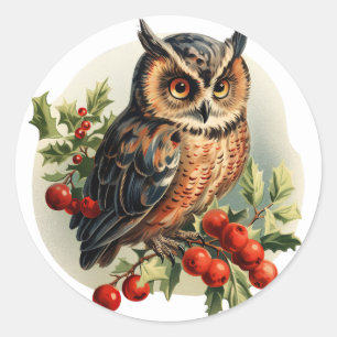 Sticker Rond Vintage Christmas Owl