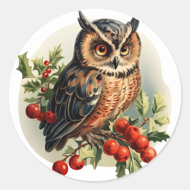 Sticker Rond Vintage Christmas Owl (Devant)
