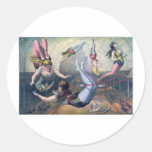 Sticker Rond Vintage CIRCUS trapèze arène de chevaux