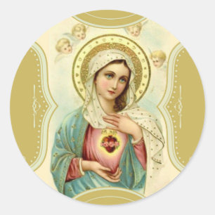 Sticker Rond Vintage Coeur Immaculé de Marie avec les chérubins