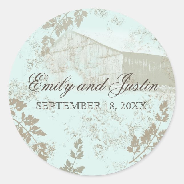 Sticker Rond Vintage Country Barn Aqua (Devant)