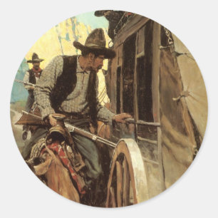 Sticker Rond Vintage Cowboys, The Admirable Outlaw par NC Wyeth