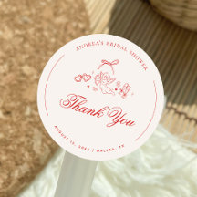 Vintage Cupid Cherub Red Bridal Shower Thank You
