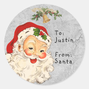 Sticker Rond Vintage de Père Noël à Cadeau Enfant Noël