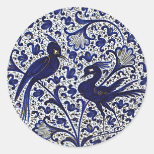 Sticker Rond Vintage de style italien Bleu-Or-Amour-Oiseaux