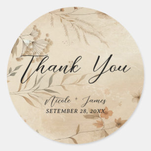 Sticker Rond Vintage Delicate Floral Botanical Mariage Boho