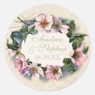 Sticker Rond Vintage dentelle florale Wild Rose tourbillon