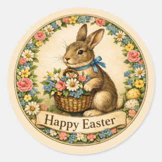 Sticker Rond Vintage Easter Rabbit