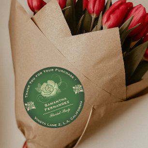 Sticker Rond Vintage fleuriste Olive Green & Beige merci