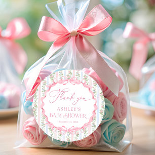 Sticker Rond Vintage Floral Bow Girl Baby shower Merci