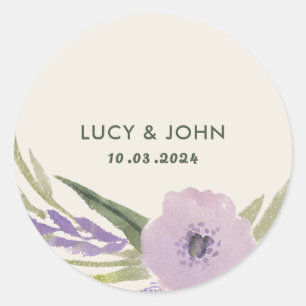 Sticker Rond Vintage Floral Wreath Wedding Favor Tags Lavender