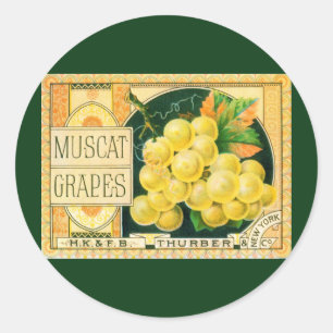 Sticker Rond Vintage Fruit Crate Art Étiquette, Raisins de Masc