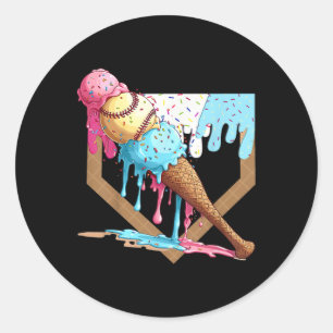 Sticker Rond Vintage Funny Baseball Crème de glace goutte Baseb