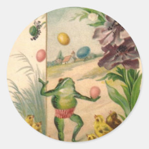 STICKER ROND VINTAGE HAPPY EASTER FROG