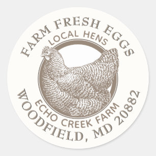 Sticker Rond VINTAGE HEN FARINE OEUFS FRAIS Blanc antique