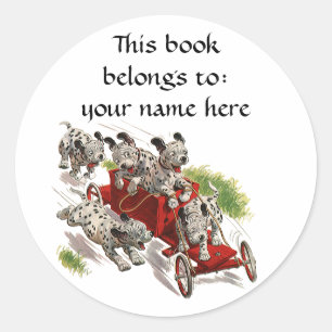 Sticker Rond Vintage Humour mignon Chiens de chiot dalmate Plaq