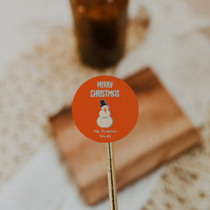 Sticker Rond Vintage Illustré Red Snowman Joyeux Noël