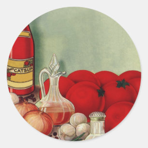 Sticker Rond Vintage Italien Alimentation Tomate Onions Poivron