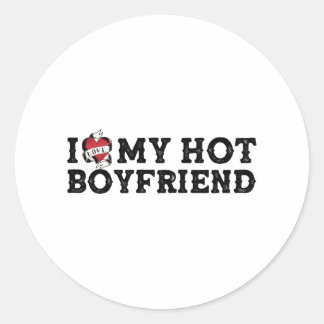 Sticker Rond Vintage J'Aime Mon Hot Boyfriend Je Coeur Mon Hot