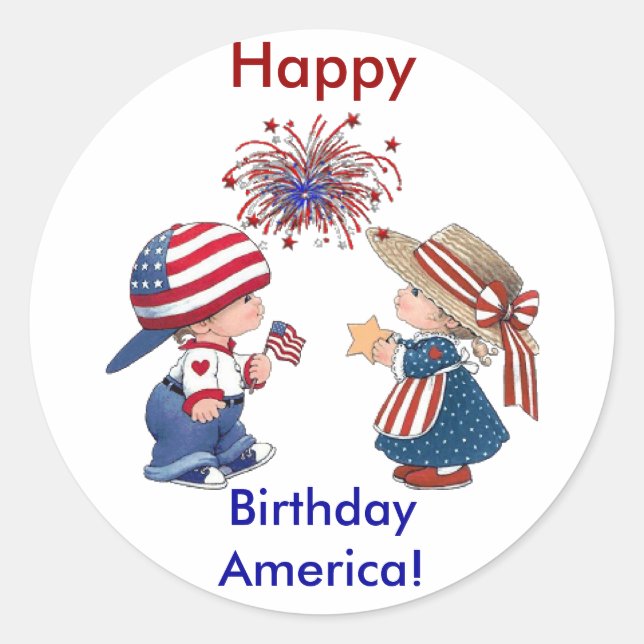 Sticker Rond Vintage Joyeux anniversaire Amérique (Devant)