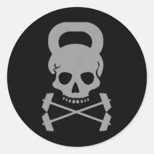 Sticker Rond Vintage Kettlebell Fitness Skull Designer entraîne