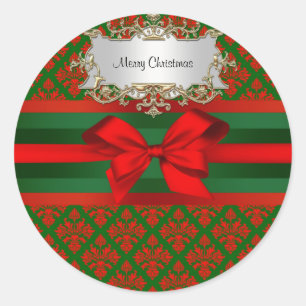 Sticker Rond Vintage Look Rouge Vert Damas #2 avec Bow