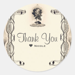 Sticker Rond Vintage Magie enchantée Rose de mariage