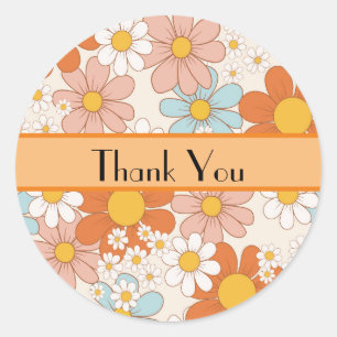 Sticker Rond Vintage Merci floral rétro
