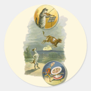 Sticker Rond Vintage Mère Goose Nursery Rhyme Hey Diddle