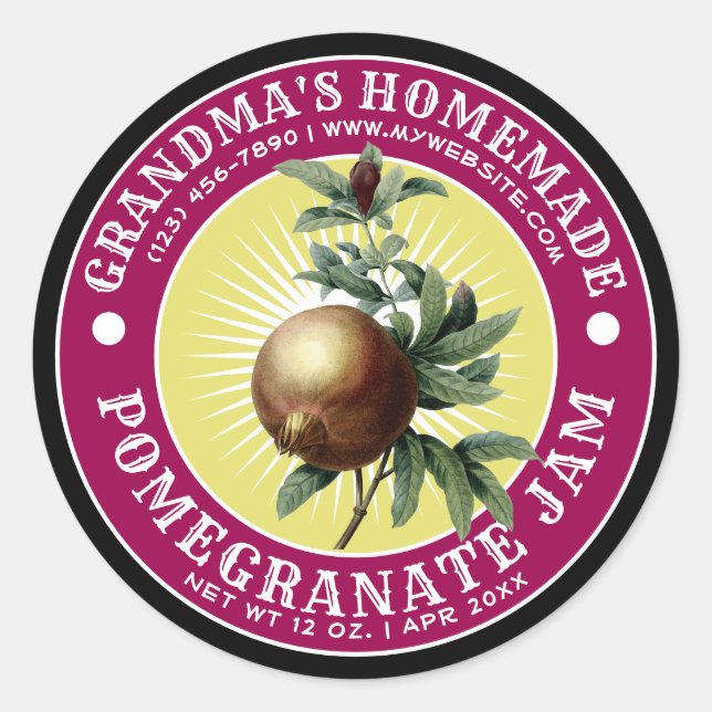 Sticker Rond Vintage Modèle de confiture de grenade maison (Devant)