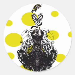 Sticker Rond Vintage Moderne Mode Diva points jaunes