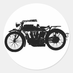 Sticker Rond Vintage Motorcycle Silhouette in Rich Black