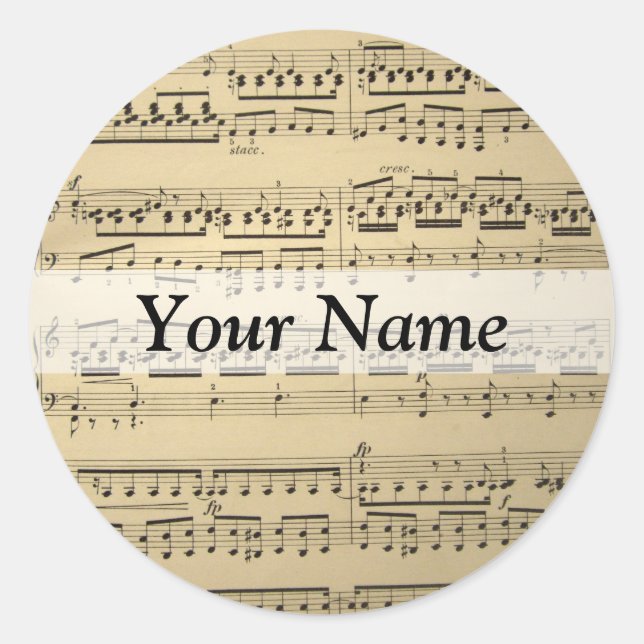 Sticker Rond Vintage Music Sheet (Devant)