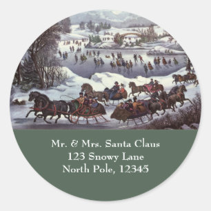 Sticker Rond Vintage Noël, Central Park en hiver