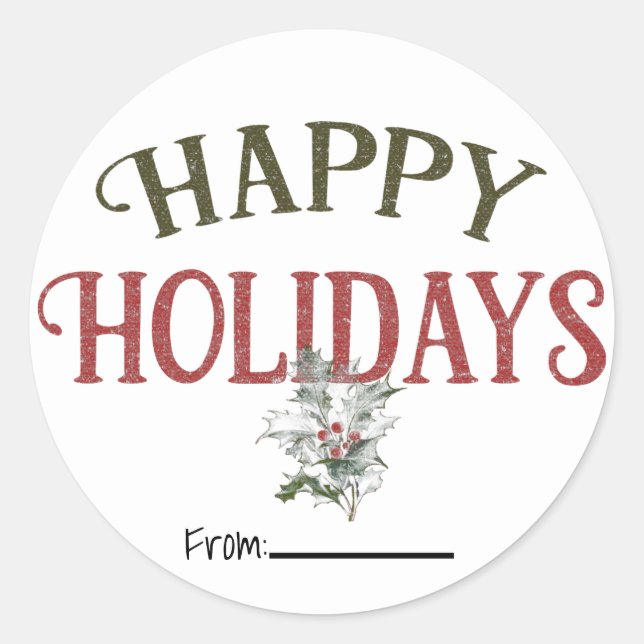 Sticker Rond Vintage Noël Joyeux vacances Type (Devant)