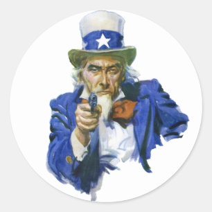 Sticker Rond Vintage oncle patriotique Sam avec Casquette étoil