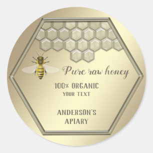 Sticker Rond Vintage or abeille miel peigne miel pot