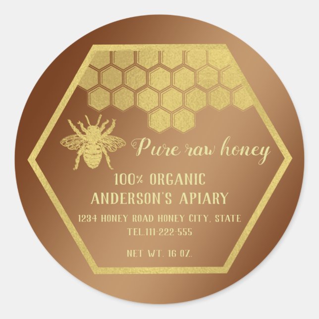 Sticker Rond Vintage or abeille miel peigne miel pot (Devant)