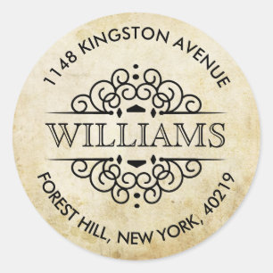 Sticker Rond Vintage Ornemental Spirls Adresse de retour person
