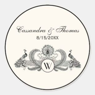 Sticker Rond Vintage Peacocks Monogram Ivory BG