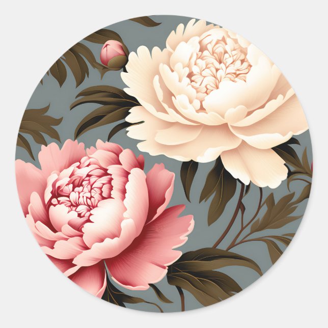 Sticker Rond Vintage Peony Elegant Motif (Devant)