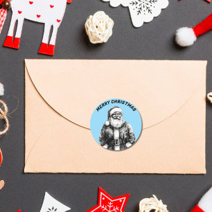 Sticker Rond Vintage Père Noël Bébé Bleu