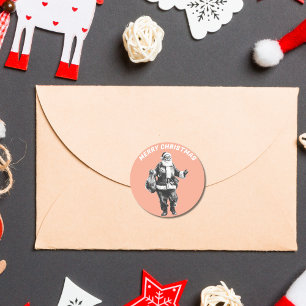 Sticker Rond Vintage Père Noël Coral rose